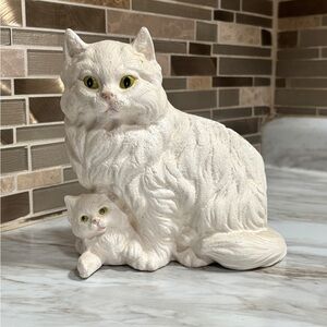 Elegant White Cat and kitten planter